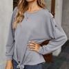 Anna-Kaci Women's Long Sleeve Waffle Knit Pullover Top with Shoulder Button Detail and Front Tie Hem - 2 of 4