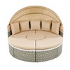 4-Pieces Outdoor Patio Rattan Round Daybed Sunbed with Retractable Canopy and Table - 3 of 4