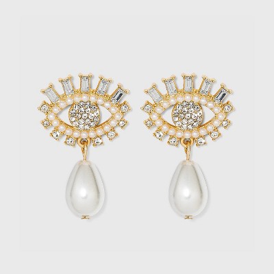 SUGARFIX by BaubleBar Pearl and Crystal Evil Eye Drop Earrings - Pearl