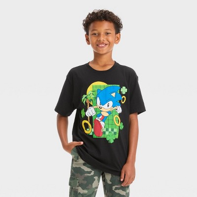 Boys' Sonic the Hedgehog Clover Rings Short Sleeve Graphic T-Shirt - Black L