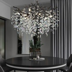 CityFurn 10-Light 30" Modern Black Tree Branches Chandelier Luxury Crystal Round Pendant Light - 1 of 4