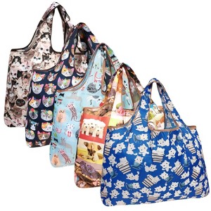 Wrapables Large Foldable Tote Nylon Reusable Grocery Bags, 5 Pack - 1 of 4