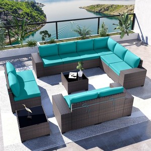 ALAULM Outdoor Patio Furniture Set Outdoor Sectional Rattan Sofa Set Brown Manual Wicker Patio Conversation Set with Cushions - 1 of 4