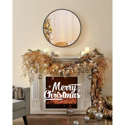 SONGMICS 20" Round Mirror Bathroom Mirror for Wall Metal Frame Easy to Install Ink Black