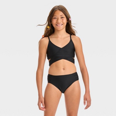 Girls' 'It’s a Wrap' Solid Bikini Set - art class™ Black L