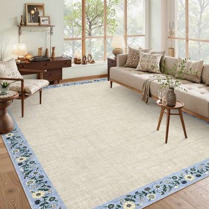 Washable Area Rugs for Bedroom, Living Room Modern Floral Throw Rugs, Non-Slip Lightweight Thin Carpet - 1 of 4