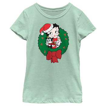 Girl's Betty Boop Christmas Characters Wreath T-Shirt