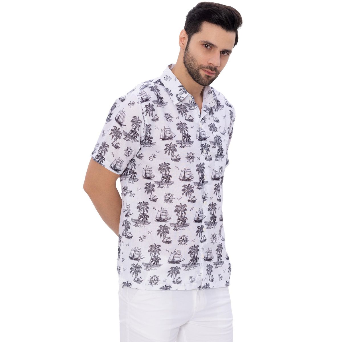 HAPPY BAY Men's Hawaiian Shirts Short Sleeve Button Down Shirt Mens Holiday Shirts Linen Effect Summer Casual Holiday Aloha Shirts XXL Black,Tree - thumbnail 4