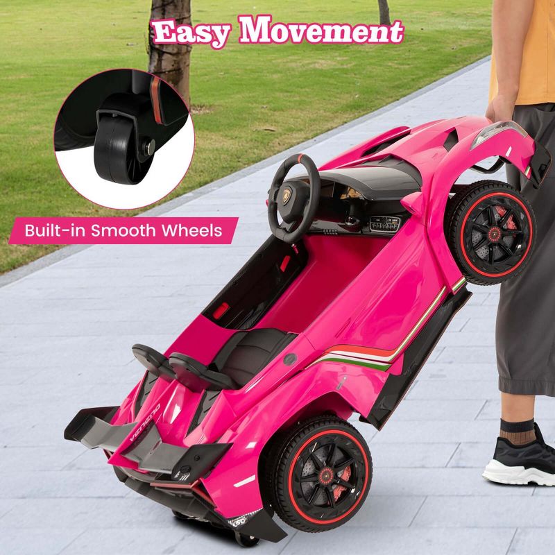 Costway Licensed Lamborghini 4WD Kids Ride-on Sports Car 12V Battery Powered 2.4G Remote Pink/White/Green/Black/Red, 4 of 11