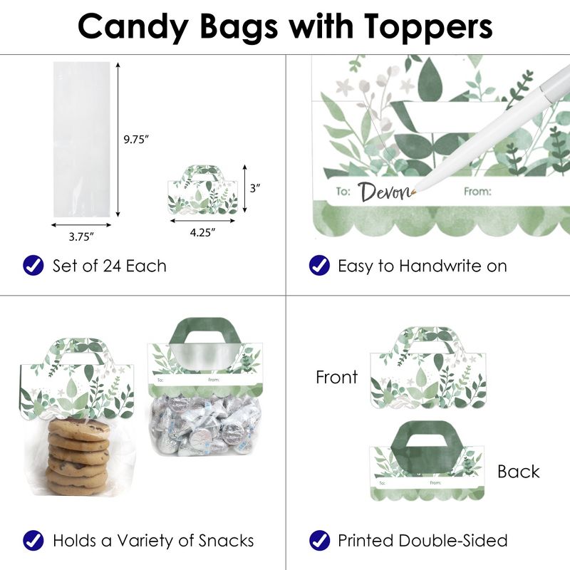 Big Dot of Happiness Boho Botanical - DIY Greenery Party Clear Goodie Favor Bag Labels - Candy Bags with Toppers - Set of 24, 3 of 9