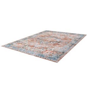 Washable Rug with Rubber Backing, Vintage Distressed Soft Low Pile Oriental Medallion Carpet for Kitchen & Entryway, Farmhouse Style, Brick Red - 1 of 4