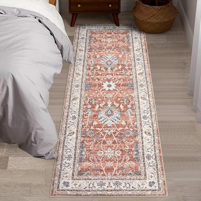 Washable Area Rug, Green Oriental Vintage Faux Wool Carpet, Non-Slip Stain-Resistant Soft Accent Rug for Living Room Bedroom Dining Room
