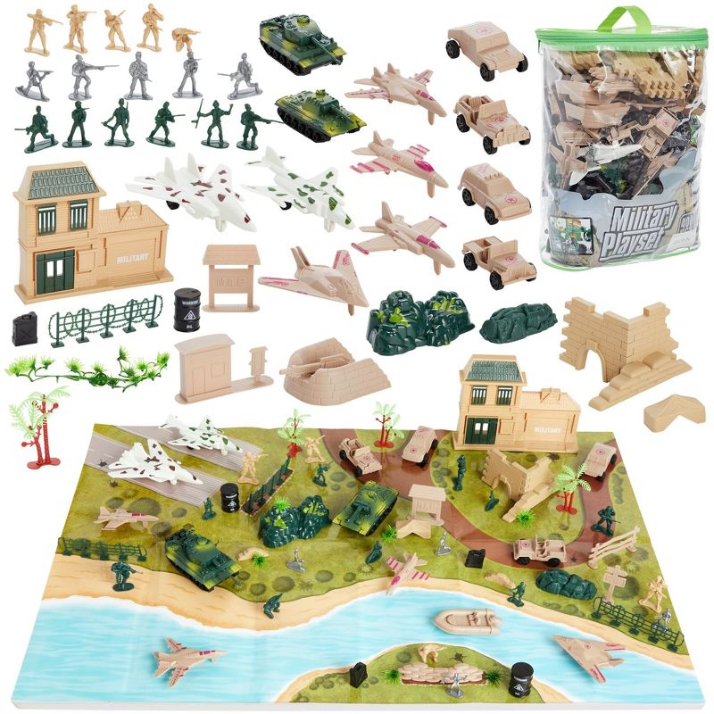 Blue Panda 400-Piece Plastic Army Men Playset - Small Military Toys and Action Figures for Boys with Soldiers, Tanks, Map, 1 of 9