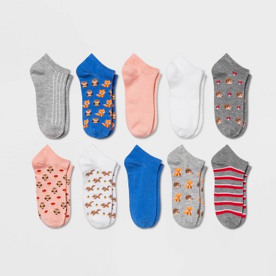 Women's Forest Critters 10pk Low Cut Socks - Xhilaration™ Blue/Pink/Gray 4-10