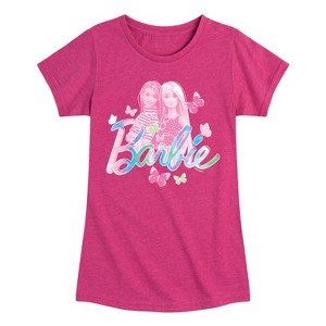 Girls' - Barbie - Tie Dye Butterfly Logo Fitted Short Sleeve Graphic T-Shirt - 1 of 3