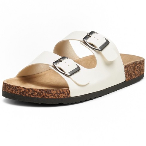 Double Strap Buckle Sliders Ladies Slip On Sandals