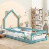 ALEXOUN Twin Size Pine Wood Grounded Bed with House-Shaped Headboard and Safety Guardrails for Kids Teens,No Box Spring Needed - 2 of 4