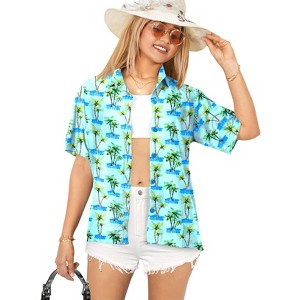 LA LEELA Hawaiian Shirts Womens Floral Summer Party Blouse Shirt Blouses Short Sleeve Vacation Casual Button Up Dress Tee Shirts Tops - 1 of 4