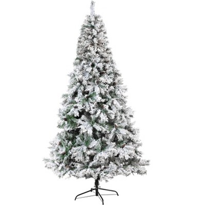 Nearly Natural 8' Flocked White River Mountain Pine Artificial Christmas Tree with Pinecones