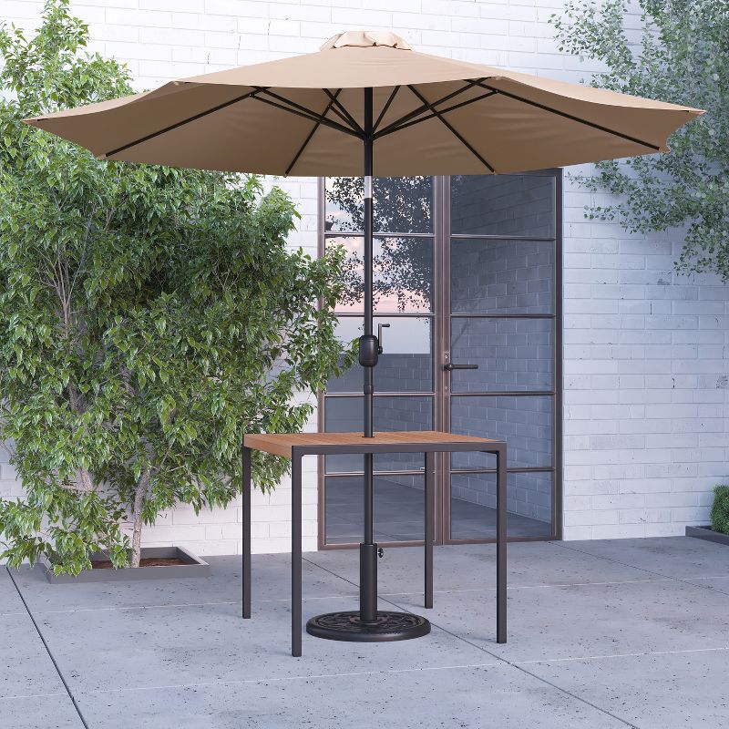 Merrick Lane Square Faux Teak Outdoor Dining Table with Powder Coated Steel Frame, 9' Adjustable Umbrella and Base, 3 of 18