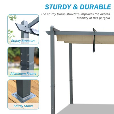 Brown Aluminum Outdoor Pergola with Adjustable Canopy