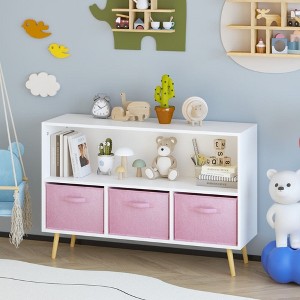 PAGED 2-Tier Kids Bookshelf,Multifunctional Book Rack with 3 Fabric Drawers,Toy Storage Organizer for Bedroom, - 1 of 4