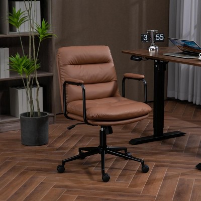 INFURNIC Task and Office Chairs Ergonomic PU Leather Rolling Swivel Chair with Reclining Back, Brown, 25.9"*21.2"*37.8"