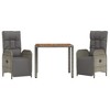 vidaXL 3 Piece Patio Dining Set with Cushions Gray Poly Rattan - 35.4" Table Length 2x Armchair + Table - 3 of 4