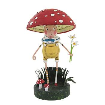 Lori Mitchell Fun Guy  -  One Figurine 7.0 Inches -  Mushroom Flowers  -  14483.  -  Polyresin  -  Red