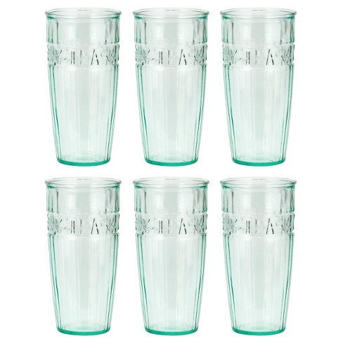 Amici Home Italian Recycled Green Tea Hiball Glass, Drinking Glassware with  Green Tint, Embossed Teal Leaves Design, Set of 6,18-Ounce