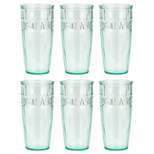 Amici Home Italian Recycled Green Tea Hiball Glass, Drinking Glassware with Green Tint, Embossed Teal Leaves Design, Set of 6,18-Ounce