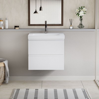 NicBex Floating Bathroom Vanity with Sink,Bathroom Sink Vanity with Basin and 2 Drawers,24/30/36/42 inch Bathroom Sink Cabinet,Oak/White