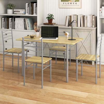 Walnut and Silver Metal 5-Piece Dining Set with MDF Chairs