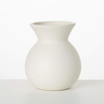 Sullivans 8.25" Matte Ivory Hourglass Vase, Ceramic
