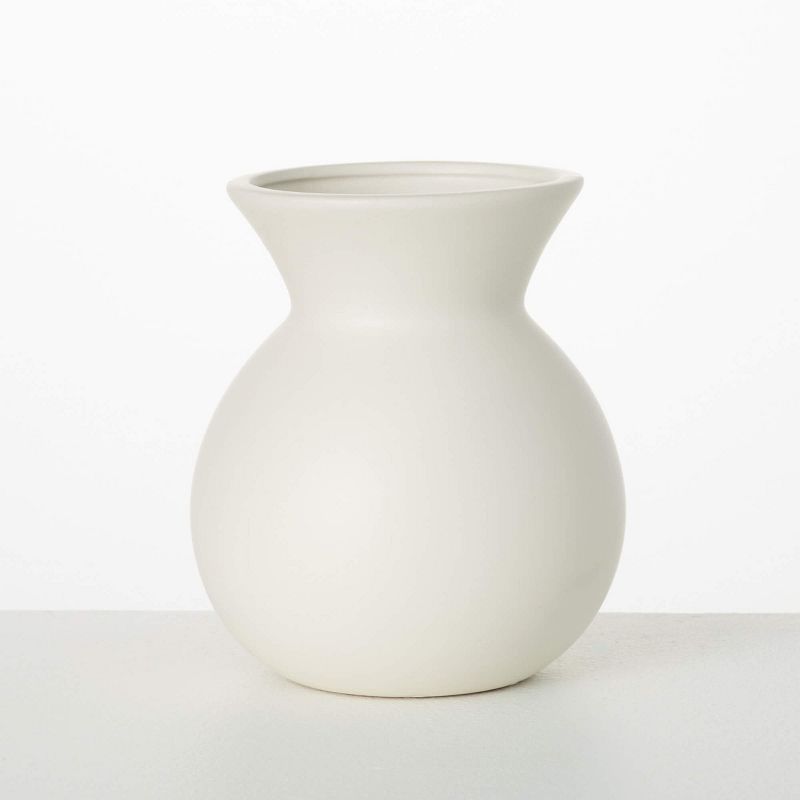 Sullivans 8.25" Matte Ivory Hourglass Vase, Ceramic, 1 of 8