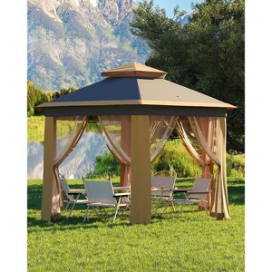 13x13ft Pop Up Gazebo Outdoor Canopy Tent with Mosquito Netting and 3 Adjustable Height, One Push Setup for Backyard Patio Garden Outside Khaki Beige - 1 of 4