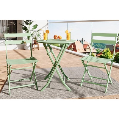 3-Piece Outdoor Bistro Set - Small Iron Patio Table & 2 Chairs, Cafe Dining Set for Balcony, Garden, Apartment, All-Weather Bistro Furniture