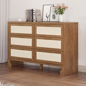 Modern Farmhouse Wood Storage Cabinet with Metal Handles, Drawer Rattan Dresser,Chest of Drawers Closet Organizers for Bedroom,Living Room - 1 of 4