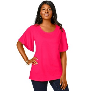Jessica London Women's Plus Size Stretch Knit Flutter Sleeve Tunic - 1 of 4