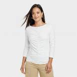 Women's Long Sleeve Slim Fit Boat Neck Ruched Front Top - A New Day™