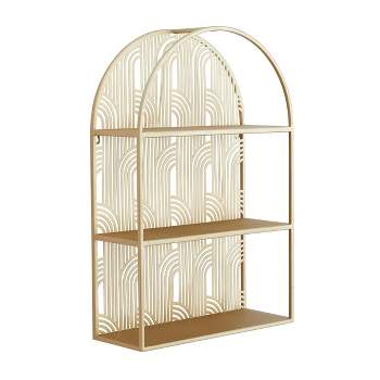24"x16" Metal Arched 3 Shelves Wall Gold - CosmoLiving by Cosmopolitan