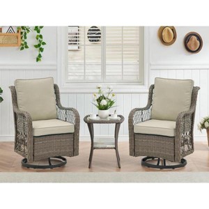 Garvee 3 Pieces Outdoor Swivel Rocker Set, 2 Chairs and Side Table, 360¡ã Rotation, Patio, Porch, Pool (Gray Wicker/Light Blue Cushion) - 1 of 4