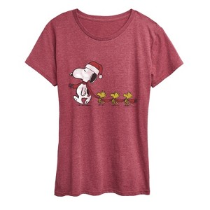 Women's - Peanuts - Christmas Snoopy & Woodstock Short Sleeve Graphic T-Shirt - 1 of 4