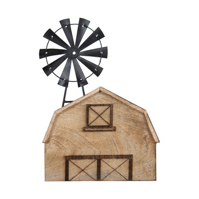 Wood Barn and Metal Windmill Sculpture Table Top Décor - Foreside Home & Garden