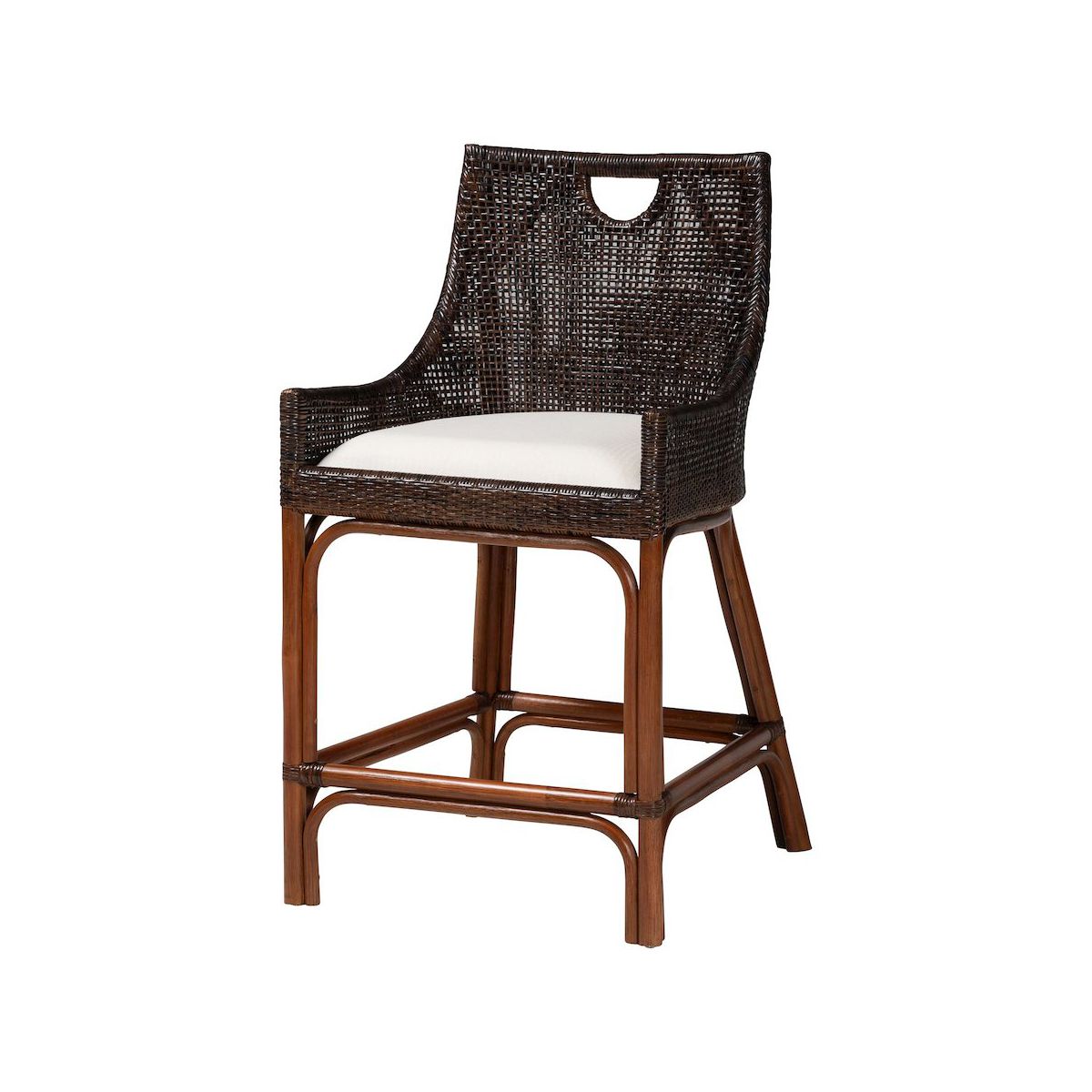 bali & pari,Petra Natural Rattan Counter Stool - Handwoven Wicker Accent Stool, Espresso