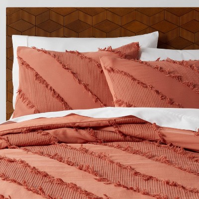 2pc Twin/Twin Extra Long Diagonal Textured Duvet & Sham Set Rust - Opalhouse™