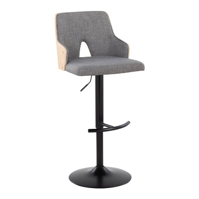 Stella Adjustable Swivel Barstools with Gray Fabric and Wood Back
