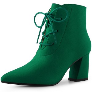 Perphy Women's Pointed Toe Lace Up Block Heel Ankle Boots - 1 of 4