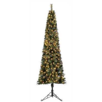 Home Heritage 7 Foot Pre-Lit Artificial Corner Christmas Tree with Warm White LED Lights, Foldable Stand, and Easy Assembly, Cashmere