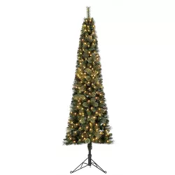 Home Heritage Cashmere 7 Foot Artificial Corner Holiday Tree Prelit with 150 Warm White LED Lights, 403 PVC Foliage Tips, Metal Stand, Green